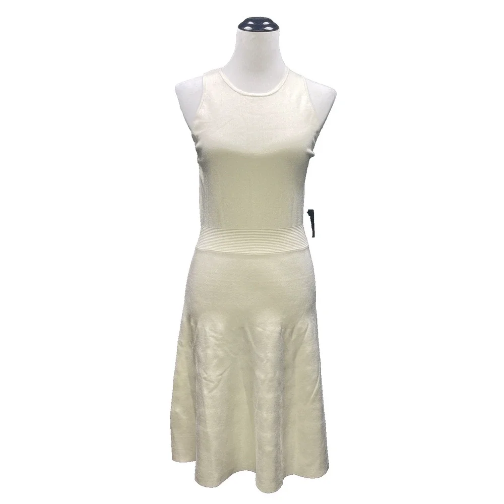 NWT Express Womens M Cream Tank Top Fit/Flare Knit Sweater Dress Midi Versatile